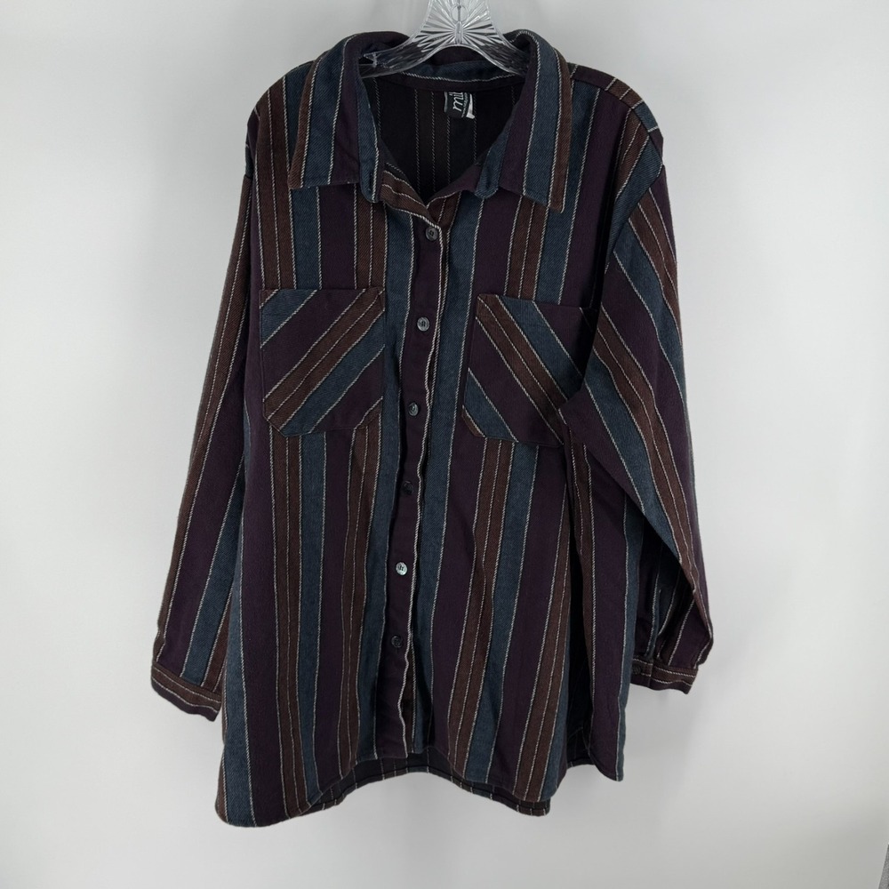 M.I.B Making It Big Shirt Womens 2X Plus Multicolor Striped Cotton Button Up Top